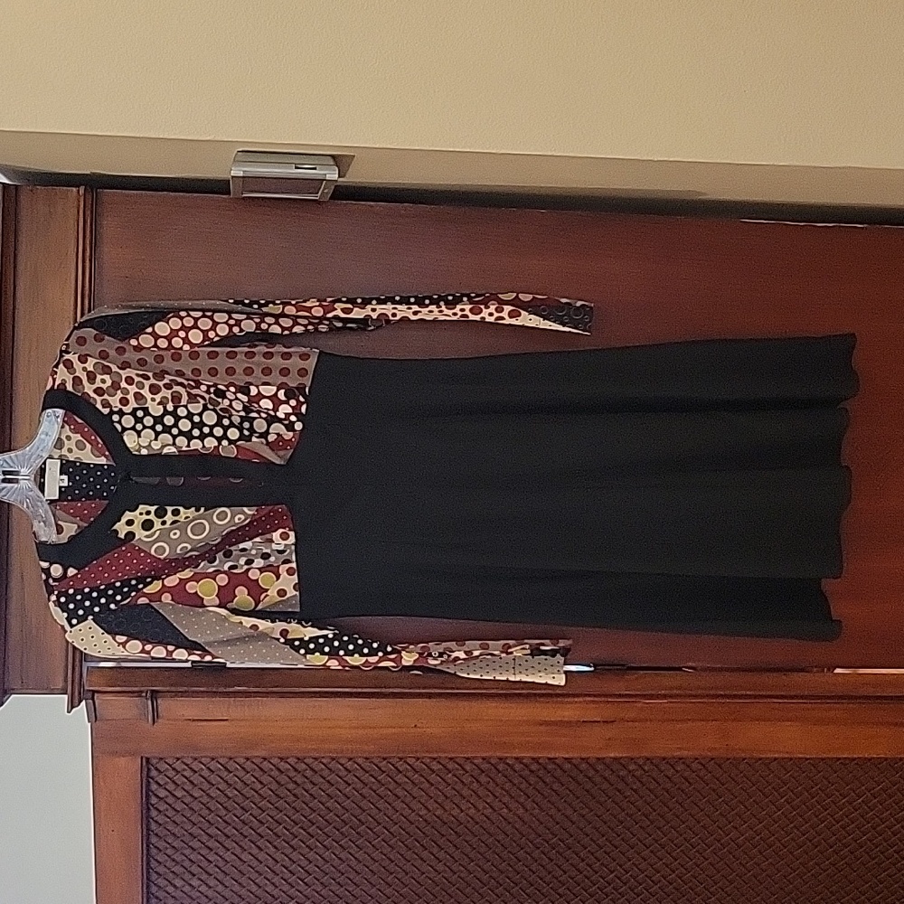 LARUE | Vintage Classy Chic Multicolor Polka Dot Silk Blend Midi Dress in Size 4